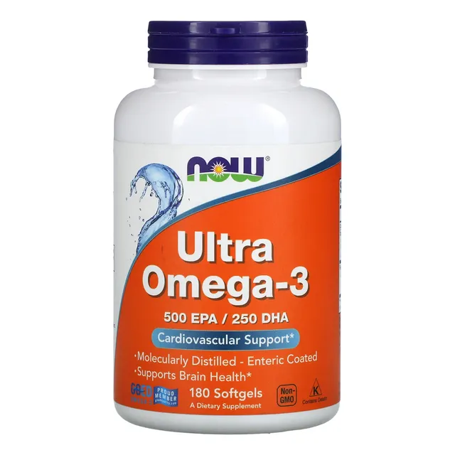 Suplemento de cápsulas blandas Ultra Omega 3 de Now Now Foods Ultra Omega 3, en bote, en una unidad