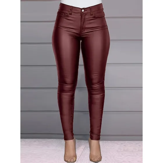 Pantalón De Cuerina Rojo Cuero Sintético