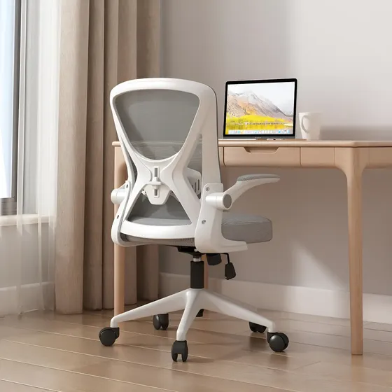 Silla De Escritorio Ergonómica Con Soporte Lumbar Ajustable Blanco Con Gris Algodón