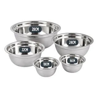 Home & More Kit 5 Tigelas Bowl Inox Multiuso Servir Preparo Armazenar Prateado