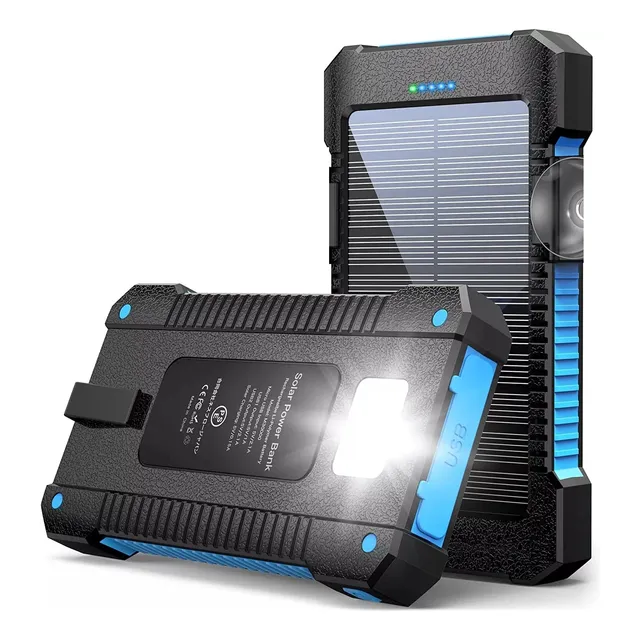 Power Bank Batería Portátil Con Celda Solar Y Luz 30000mah