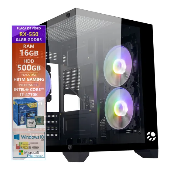Pc Gamer Intel Core I7 4770k 16gb Com Rx-550 04gb, Hdd=500gb