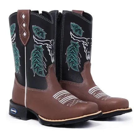 Texana Infantil Masculina Bico Quadrado Cano Longo Menino