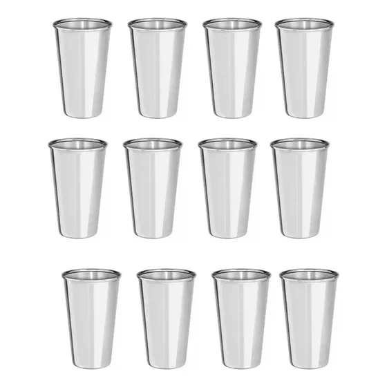 Kit 12 Copos Aço Inox Agua Suco Resistente 200ml Inquebrável Cor Prateado