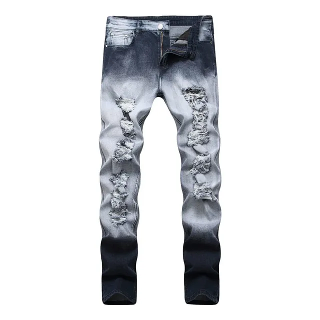 Men's Slim Fit Ripped Jeans Distressed Washed Moto Biker