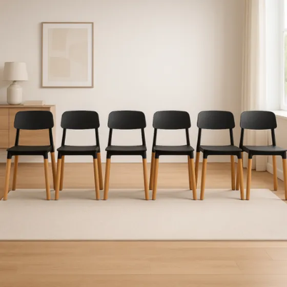 Sillas De Comedor Milan Apilables Madera Nordicas Pack 6 Color de la estructura de la silla Negro