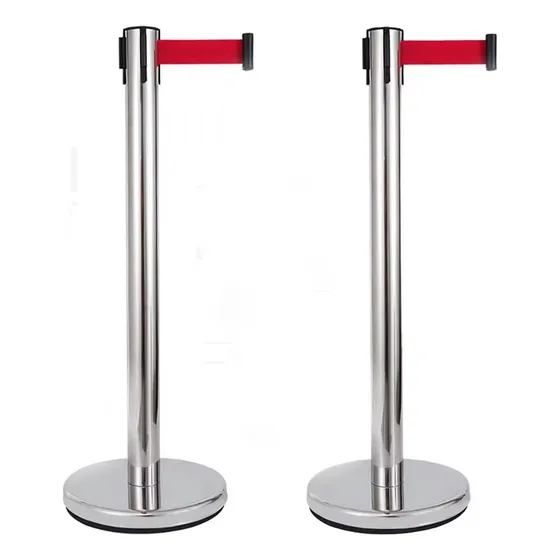 Barrera De Control Multitudes 2 Poste Con Cinta Retractilar Cinta Rojo Poste Cromado