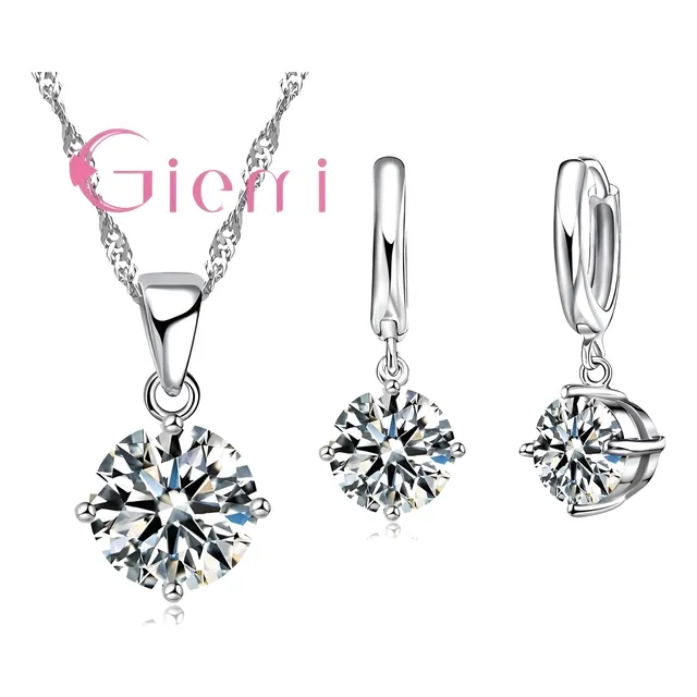 Collar Con Dije + Aretes Colgantes Round En Plata De Ley 925