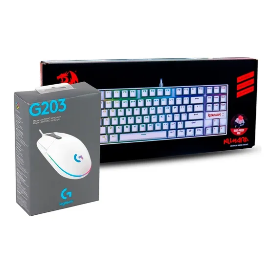 Kit Gamer Teclado Kumara Redragon + Logitech G203 Blanco