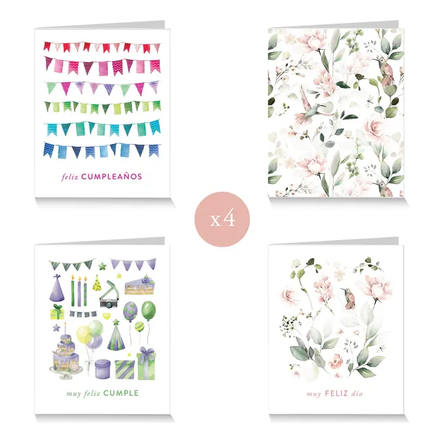 Pack X 4 Tarjetas Feliz Cumple Y Otras - Mil Letterpress