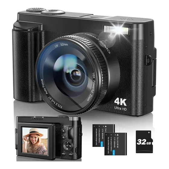 Cámara Fotográfica Digital 4k Con Pantalla De 180° Para Self