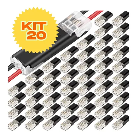 Conector Elétrico 2 Pinos Engate Rápido E Isolamento Kit 20 Preto