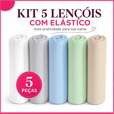 Kit 5 Lençol Solteiro 400 Fios Sortidas Avulsos Elástico Liso