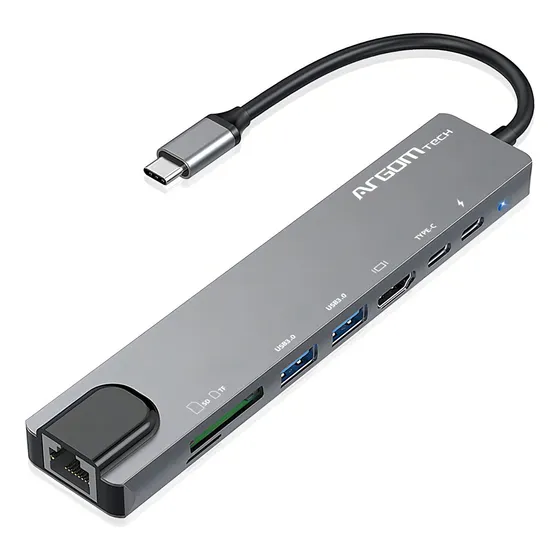 Hub Argomtech Tipo C 8 En 1 Usb 3.0 Hdmi Rj-45 Carga Rapida Color Gris