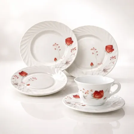 Aparelho De Jantar Branco 20 Peças Em Porcelana C/ Xícaras Branco Florido