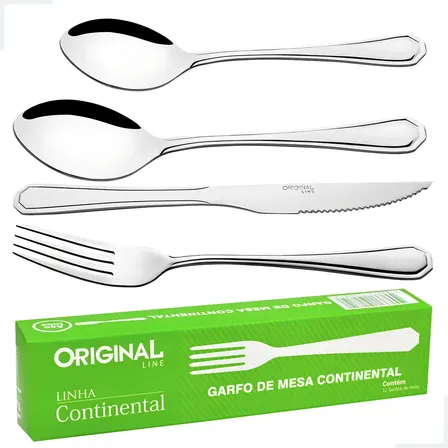 Jogo De Talheres Inox 48 Peças Line Continental Premium Prateado