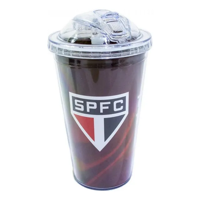 Copo São Paulo De Plástico Com Canudo 450ml Oficial