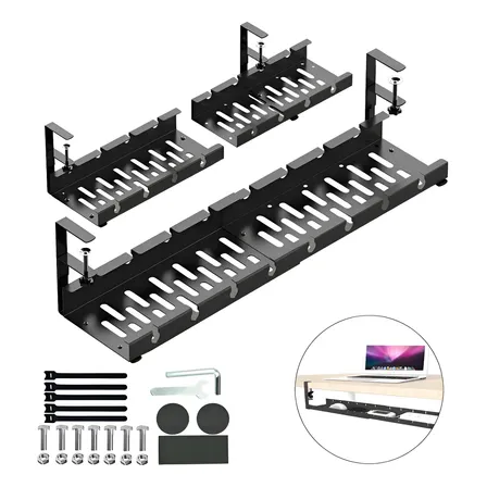 Organizador Cables Escritorio Bandeja Rejilla, Retráctil Negro