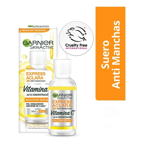 Sérum Anti Manchas Garnier Express Aclara Vitamina C 30ml Para Todo tipo de Piel de Dia y Noche