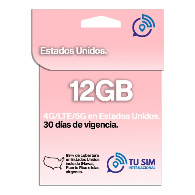 Sim Card Usa Estados Unidos 12 Gb Navegacion Total Prepago