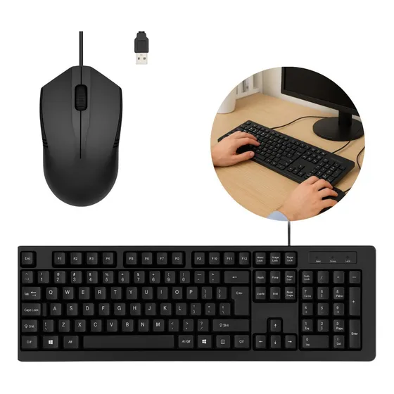 Kit Combo Teclado E Mouse Com Fio Usb Cor Preto Layout Abnt2 Piracomp