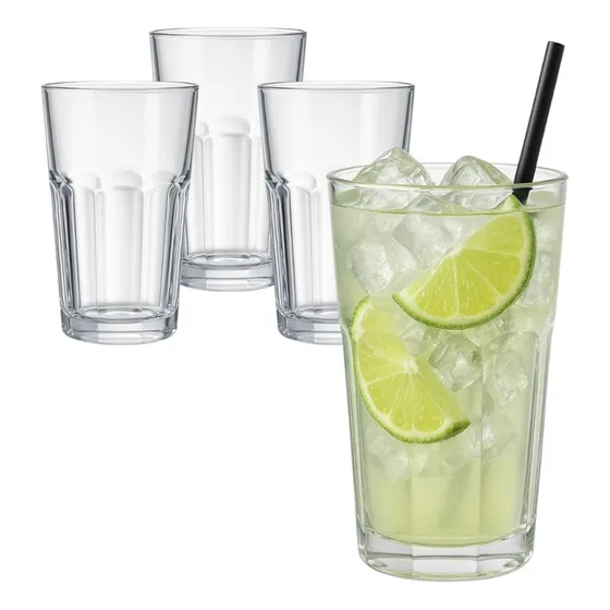 Jogo 24 Copos Água/suco 400ml Vidro Canelado Lotusglass Bar