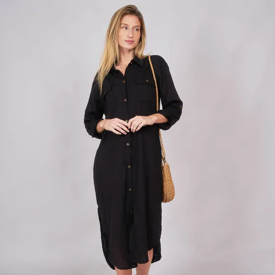 Customs Ba Vestido Camisero Lino Mujer Casual.