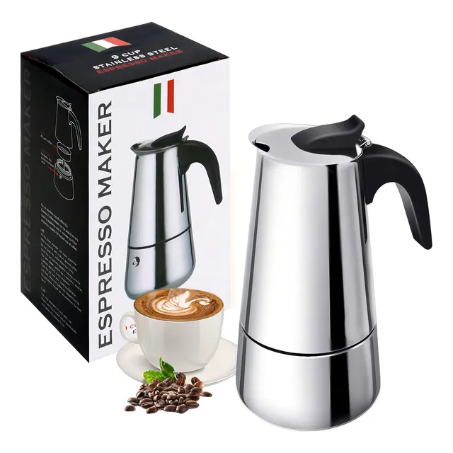 Cafeteras Italianas Café Expresso Moka Acero Estufas 9 Tazas Color Plateado