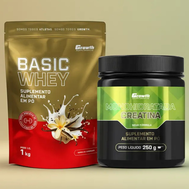 Kit Growth: Whey Protein Basic Baunilha 1kg + Creatina Monohidratada 250g Kit Growth: Whey Protein Basic Baunilha 1kg + Creatina Monohidratada 250g