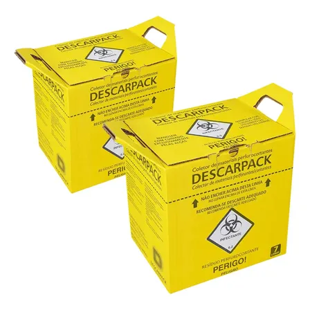 2 Coletor Descarpack Perfurocortante 7 Litros Lixo