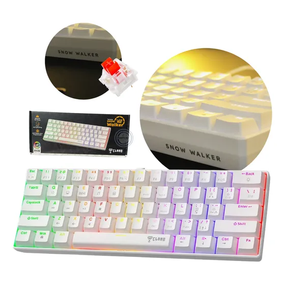 Teclado Gamer Clanm 60% Snow Walker V2 Switch Red Mecânico