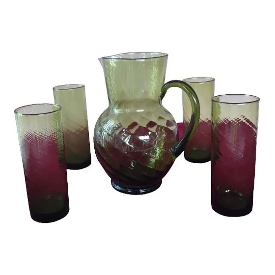 Juego De Vasos Largos Con Jarra Redonda De Vidrio