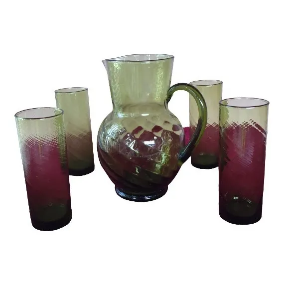 Juego De Vasos Largos Con Jarra Redonda De Vidrio