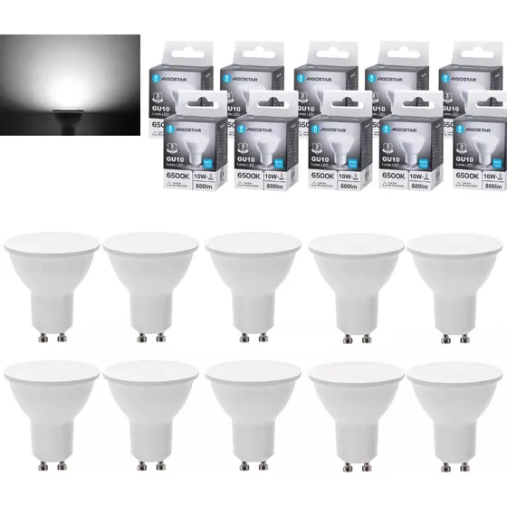 Lampara Foco Led Ahorrador, sin parpadeo y protección ocular, GU10 10W 10pcs, luz blanca fría.