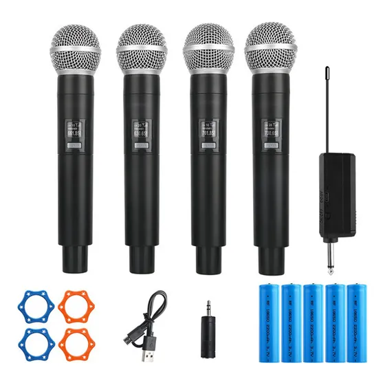 Microfono Universal Gochanmi W4 Mano 4 Inalambricos Receptor Color Negro