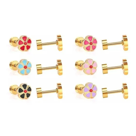 Aros Mini Acero Quirúrgico Flor Dorado  / Canale Donna 