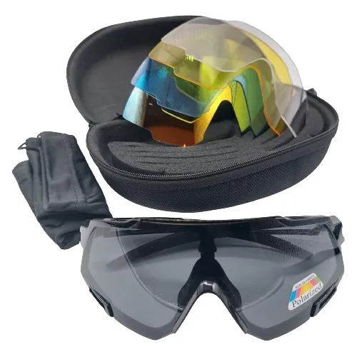 Anteojo Ciclista Lentes Intercambiables+graduación Polarized Lente 5 Colores Armazón Negro Brillo