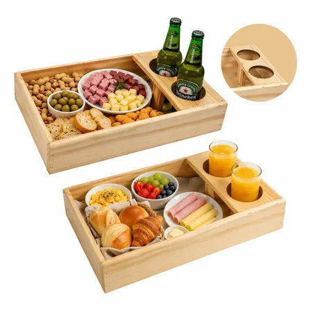 Bandeja Para Café Manhã Petiscos Suco Suporte Sofá Cerveja Bege