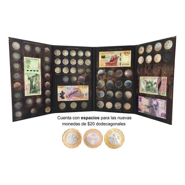 Álbum Tríptico Para Monedas Conmemorativas $5 $20 Y Billetes