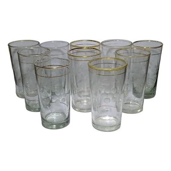 Juego De 10 Vasos Largos En Vidrio Biselado