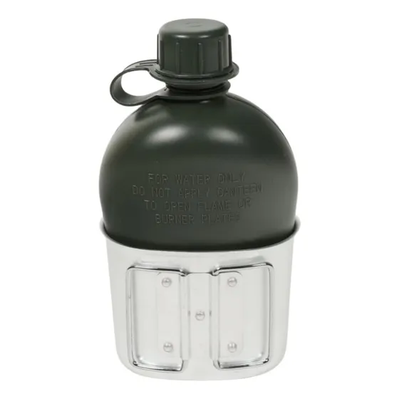 Cantimplora 1l Estilo Militar C/funda Y Taza Aluminio Campin