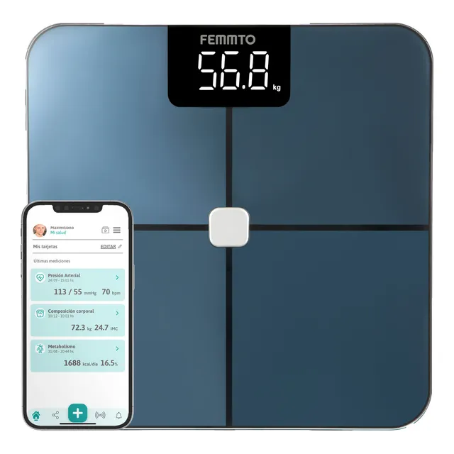 Bascula Corporal Digital Bioimpedancia Inteligente Bluetooth 180kg Personas Peso Pesa Grasa Baño Personal Femmto