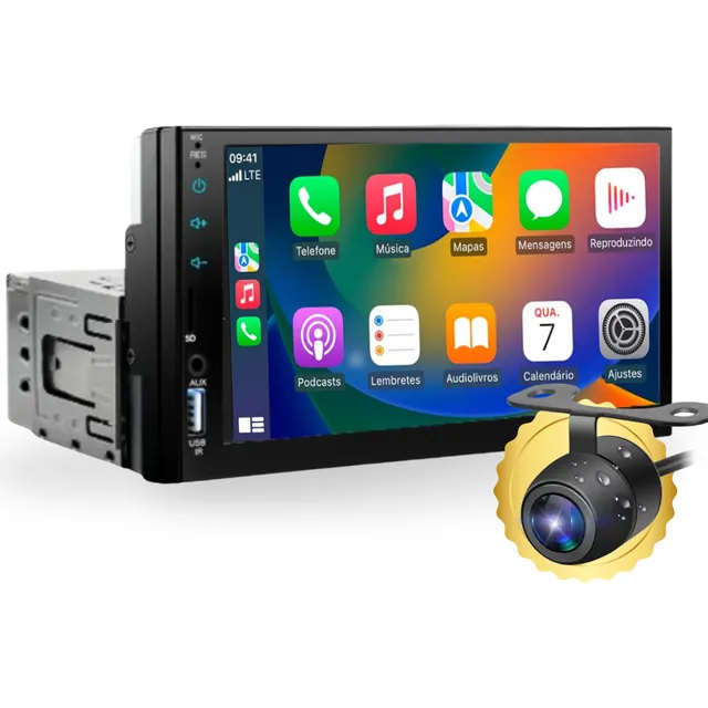 Central Multimídia Mp5 1 Din 2 Din 7pol Espelhamento Usb Bt