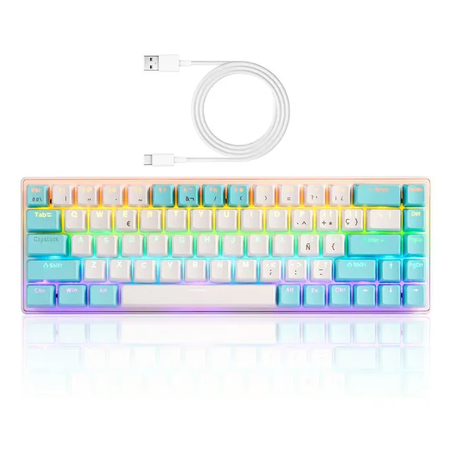 Bluedreamer Teclado Mecánico Eje Rojo Con Luz Rgb 68 Teclas Con Cable Removible Teclado Mecánico Ergonómico N-key Rollover Resistente Al Agua Y Al Polvo