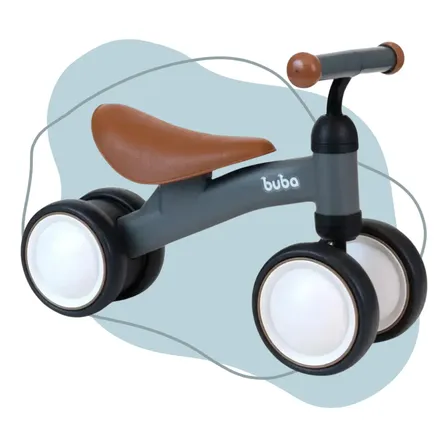Bicicleta De Equilíbrio Bebê Sem Pedal Andador Original Buba Cinza-escuro
