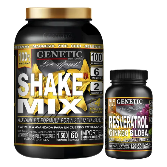60 Servs Batido Vegano Shake Mix Resveratrol Ginkgo Genetic
