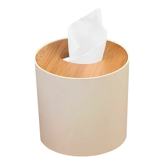 Servilletero Porta Pañuelos Con Tapa Bambú Circular Rectang