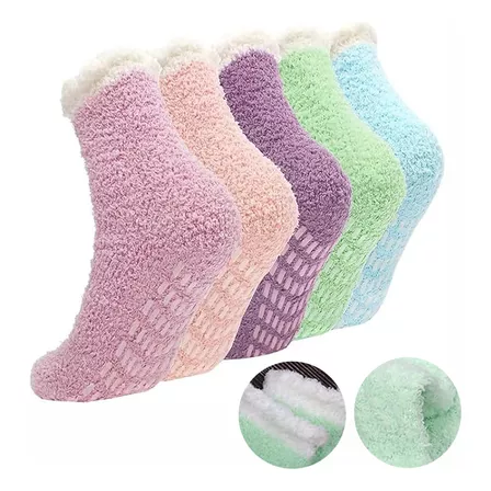 5 Pares De Calcetines Antideslizantes De Forro Polar Coral P