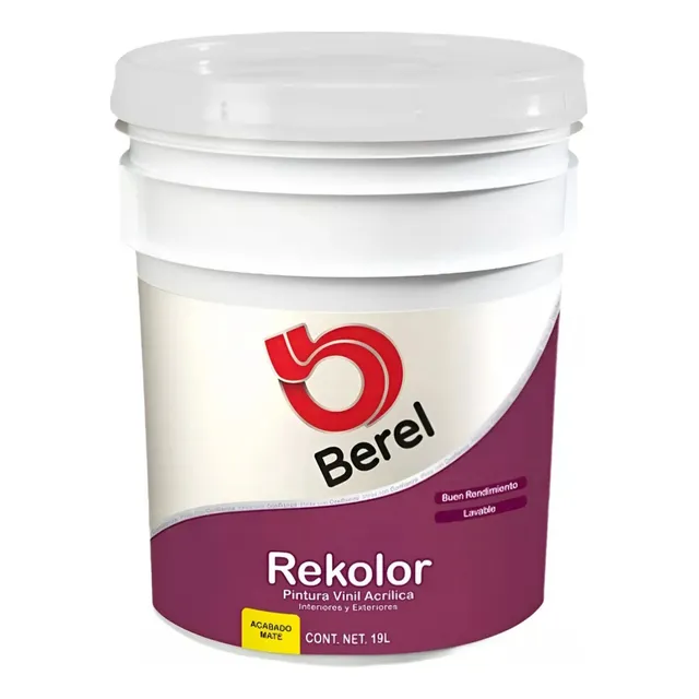 Pintura Berel Rekolor Blanco Cubeta 19 Lt Acabado Mate