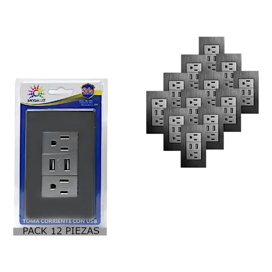 Placa Contacto Toma Corriente Conexion Usb Pared 12 Piezas
